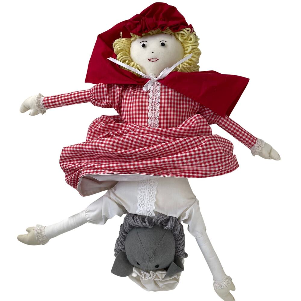 Vintage Large Topsy Turvy Little Red Riding Hood Doll 4 Faces Handmade Folk Art